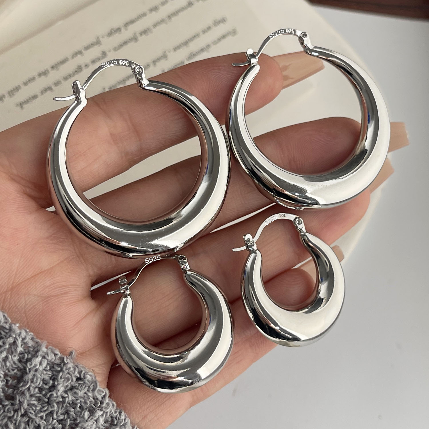 Statement Earrings Oversized - 925 prata esterlina vintage brincos para