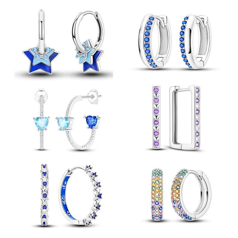 Statement Earrings Oversized - Brincos de argola série estrelas azuis