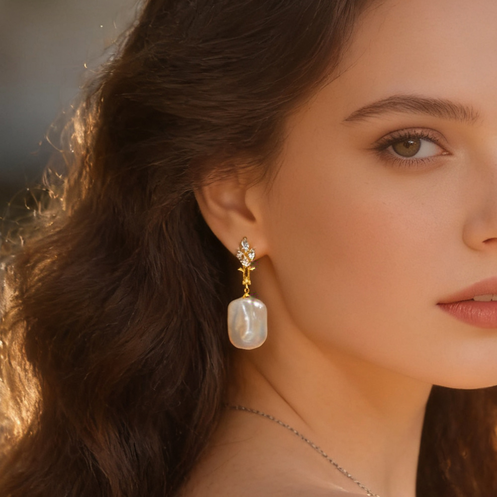 Brinco de Pérola Natural de Ág - Statement Earrings Oversized avaliação e preço